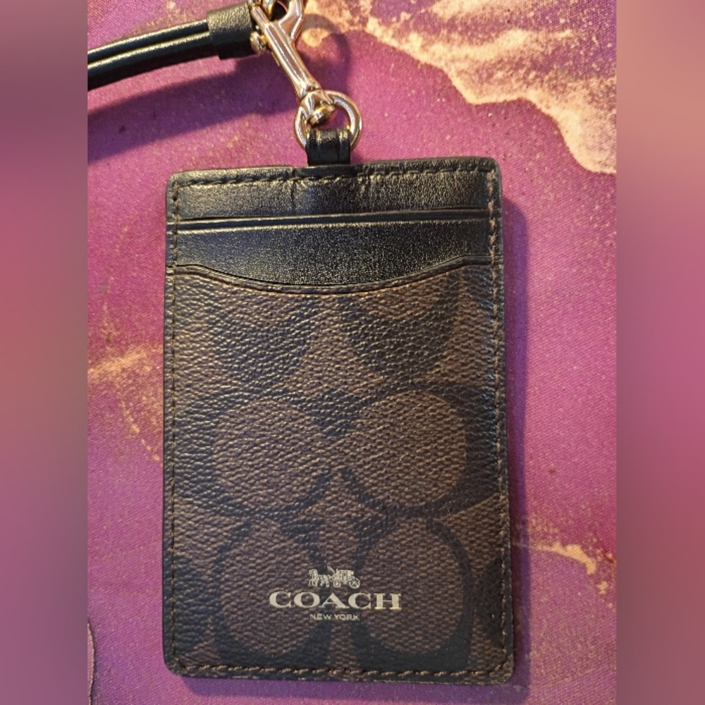 COACH Signature Canvas Badge ID Lanyard - Brown/Black - Iconic Logo Designer Old - Picture 2 of 8